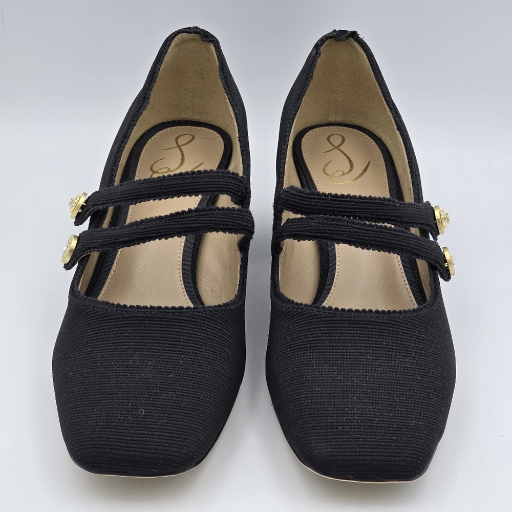Sam Edelman Tahira Block-Heel Mary Jane Pumps, Black Rib with Gold Accents, 11 - Picture 4 of 16